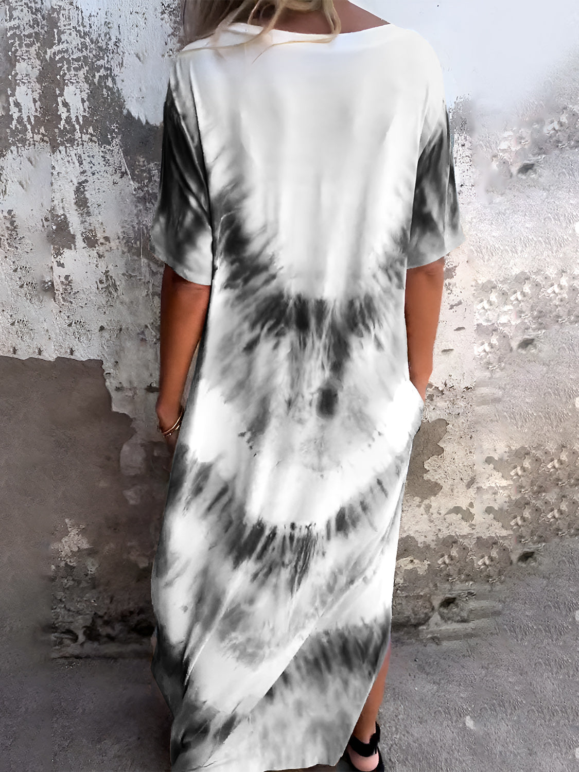 Full Size Pocketed Tie-Dye Short Sleeve Dress