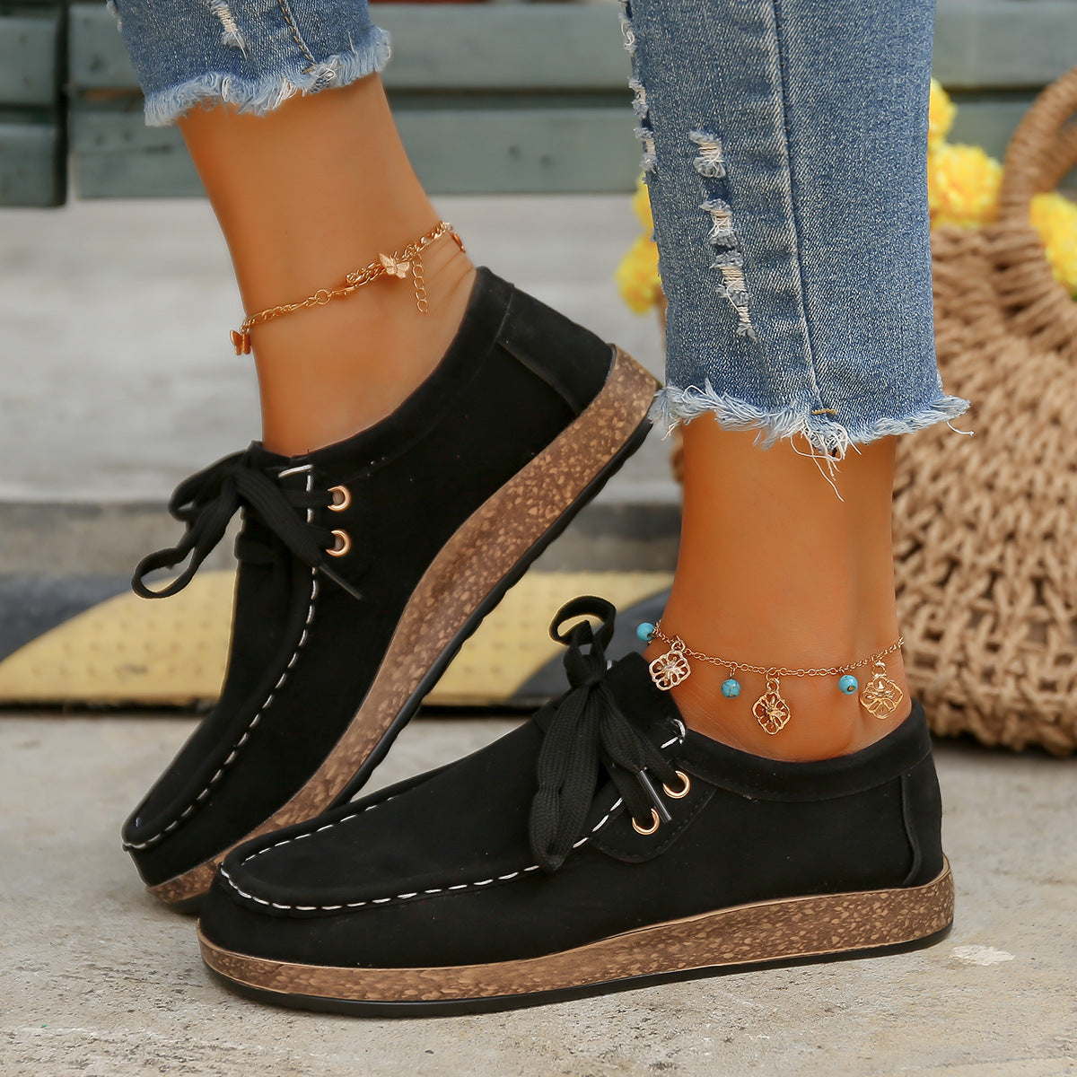 Suede Lace-Up Flat Slip-Ons