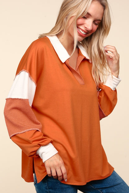 Haptics Color Block Exposed Seam Long Sleeve Top