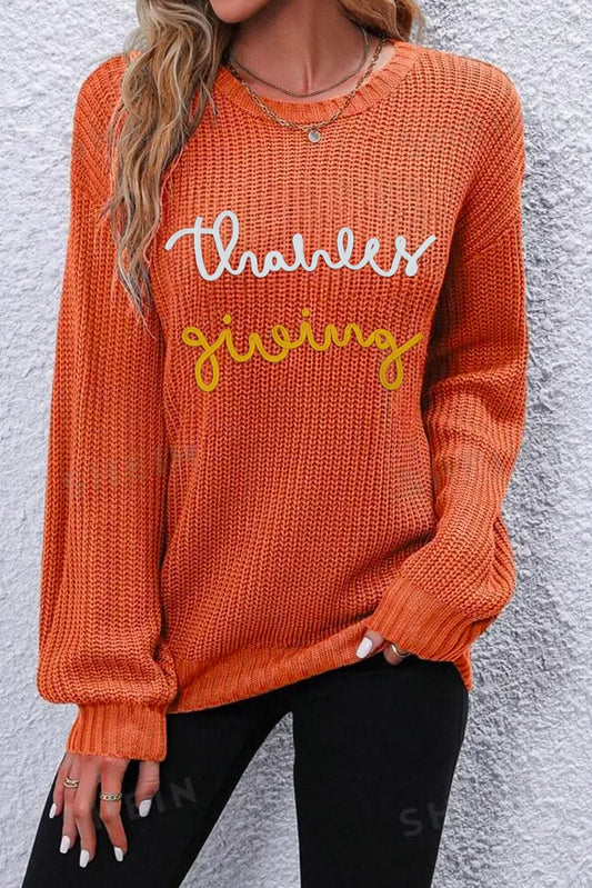 THANKSGIVING Round Neck Long Sleeve Sweater