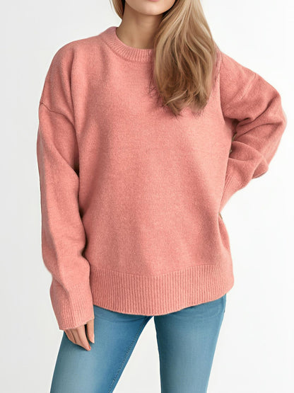 Round Neck Dropped Shoulder Long Sleeve Sweater