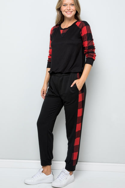 Celeste Design Full Size Plaid Side Print Sweatpants