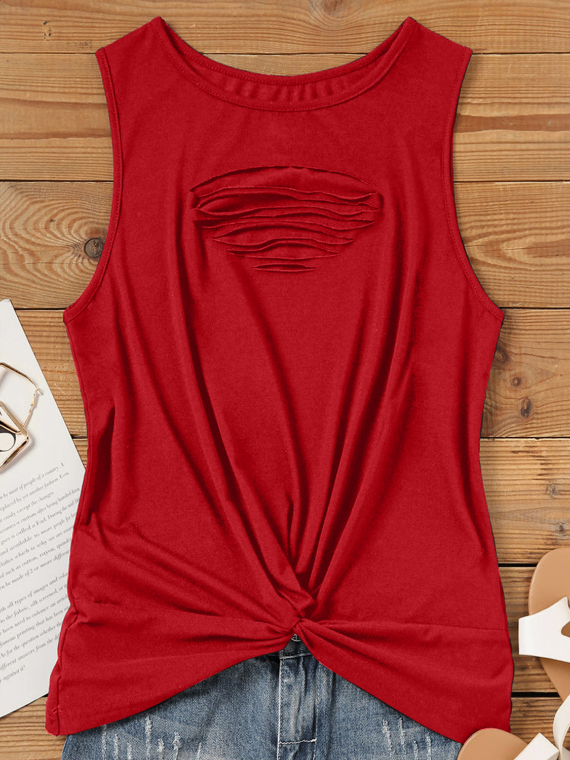 Cutout Twisted Round Neck Tank