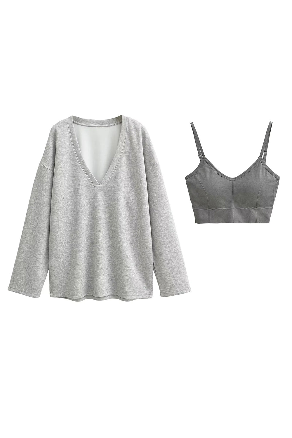 Basic Bae V-Neck Dropped Shoulder Long Sleeve Sweatshirt with Bra