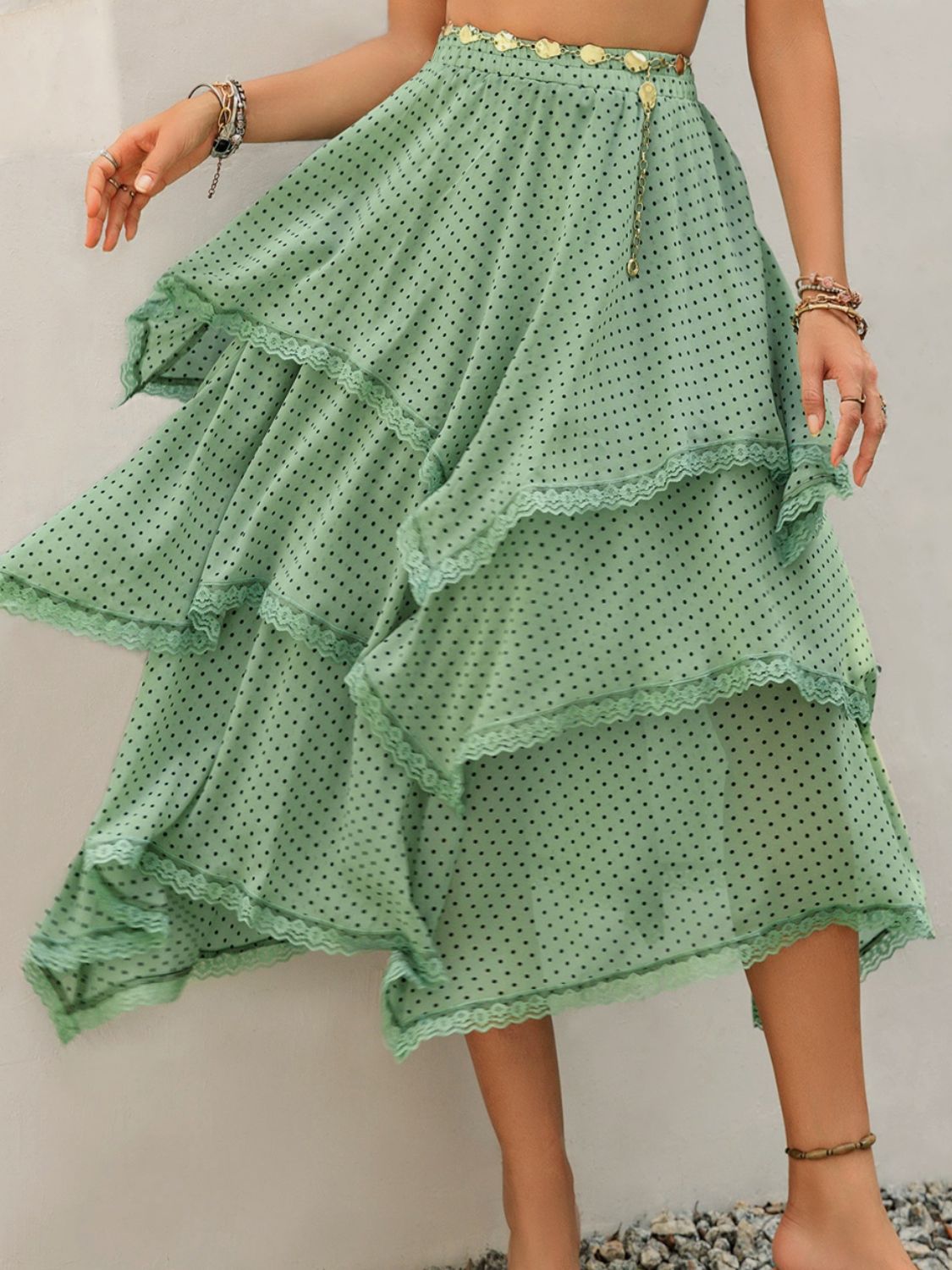 Lace Detail Layered Printed Skirt