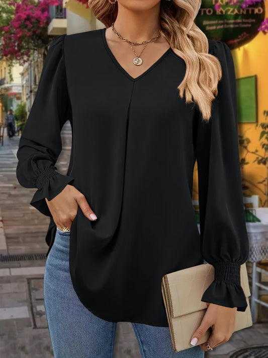 V-Neck Flounce Sleeve Blouse