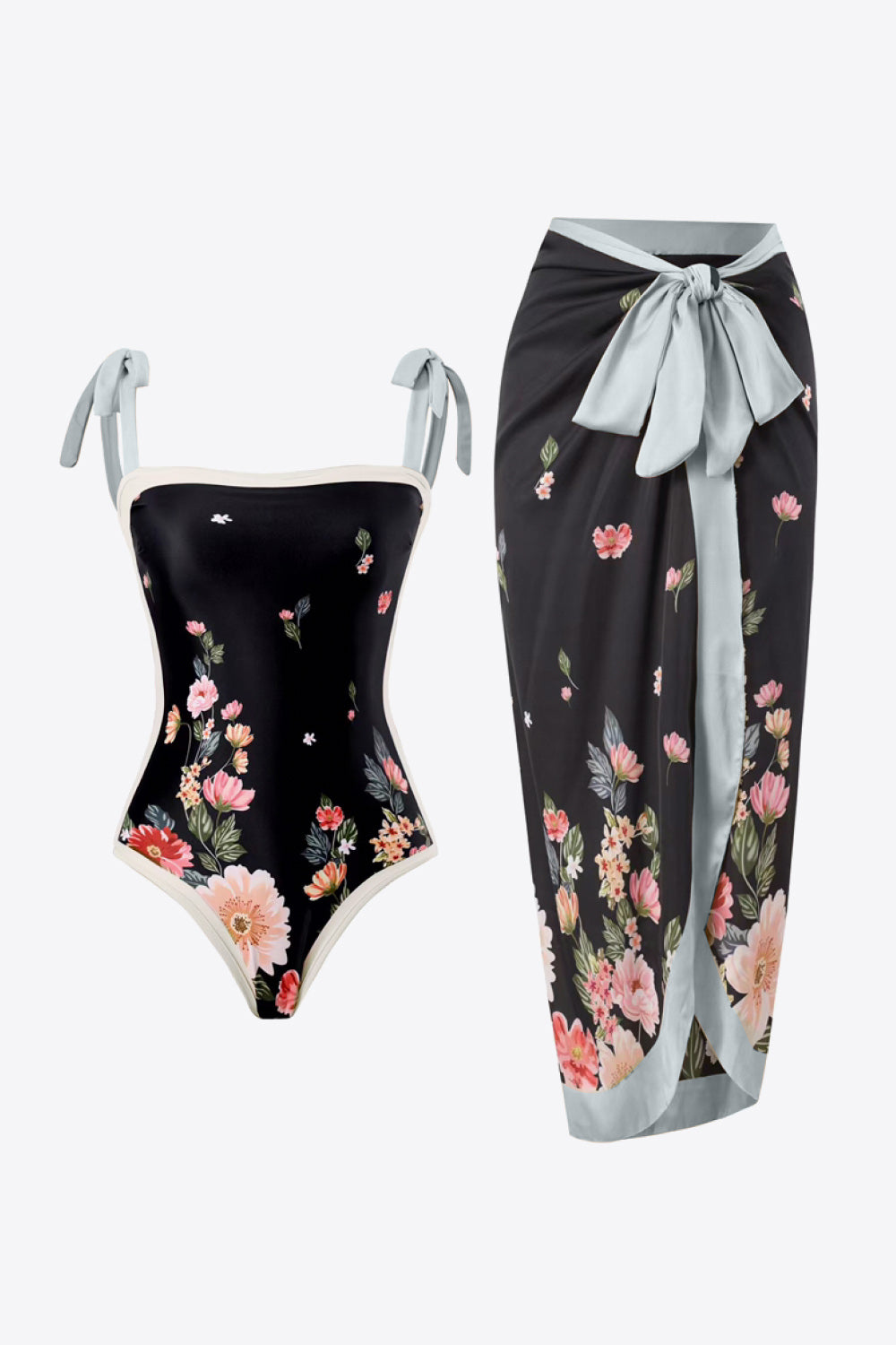 Floral Tie-Shoulder Two-Piece Swim Set