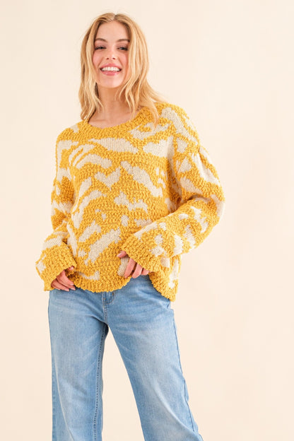 And The Why Full Size Textured Pattern Contrast Sweater