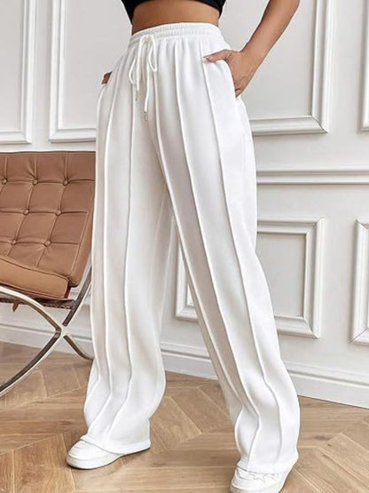 Drawstring Wide Leg Pants with Pockets