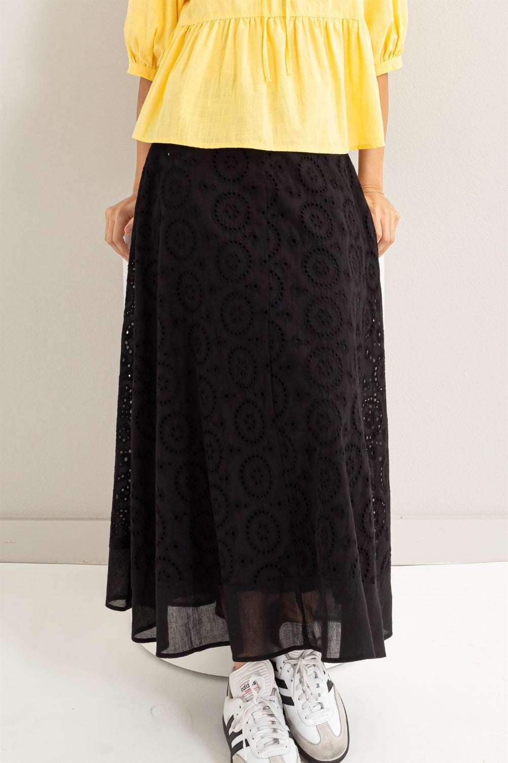 HYFVE Eyelet High-Waist Midi Skirt