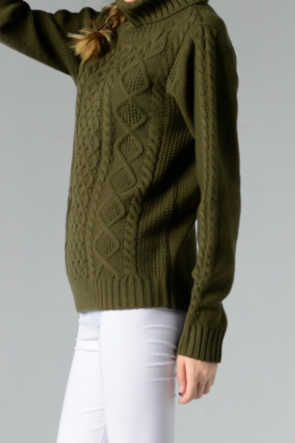 Cable-Knit Turtleneck Long Sleeve Sweater