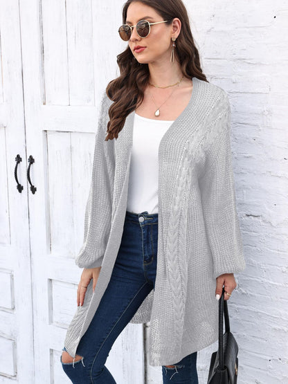 Cable-Knit Open Front Long Sleeve Cardigan