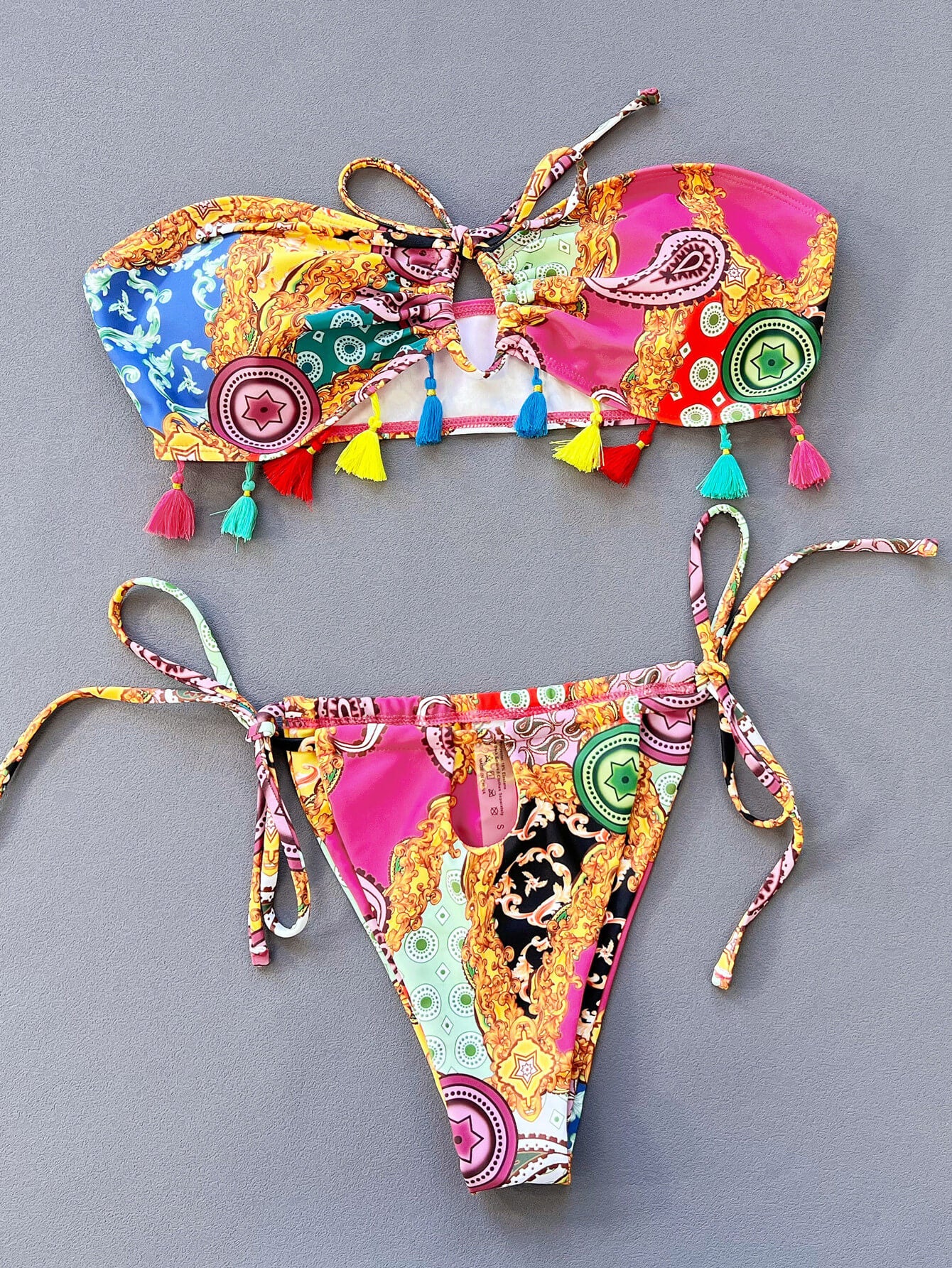 Printed Tied Strapless Bikini Set