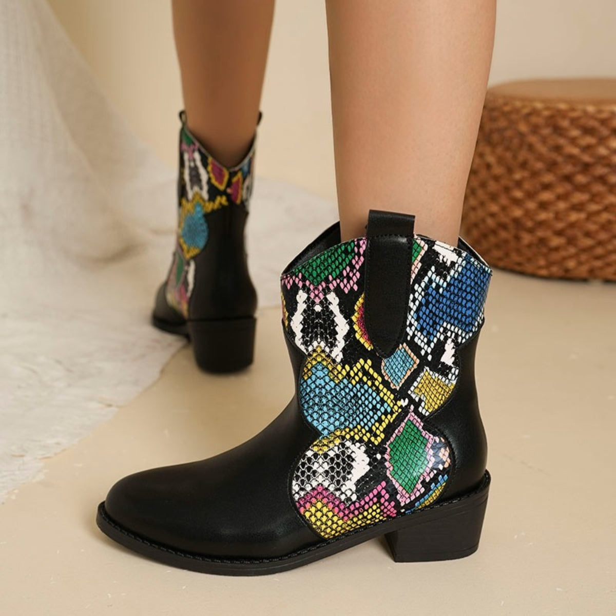 PU Leather Color Block Boots