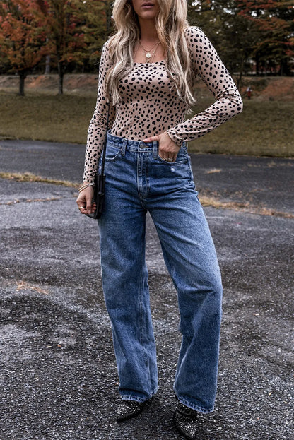 Animal Print Scoop Neck Long Sleeve Bodysuit