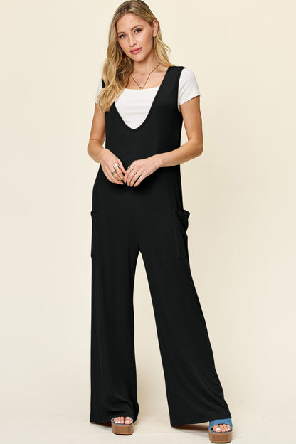 Double Take Full Size Sleeveless Wide Leg Jumpsuit with Pockets