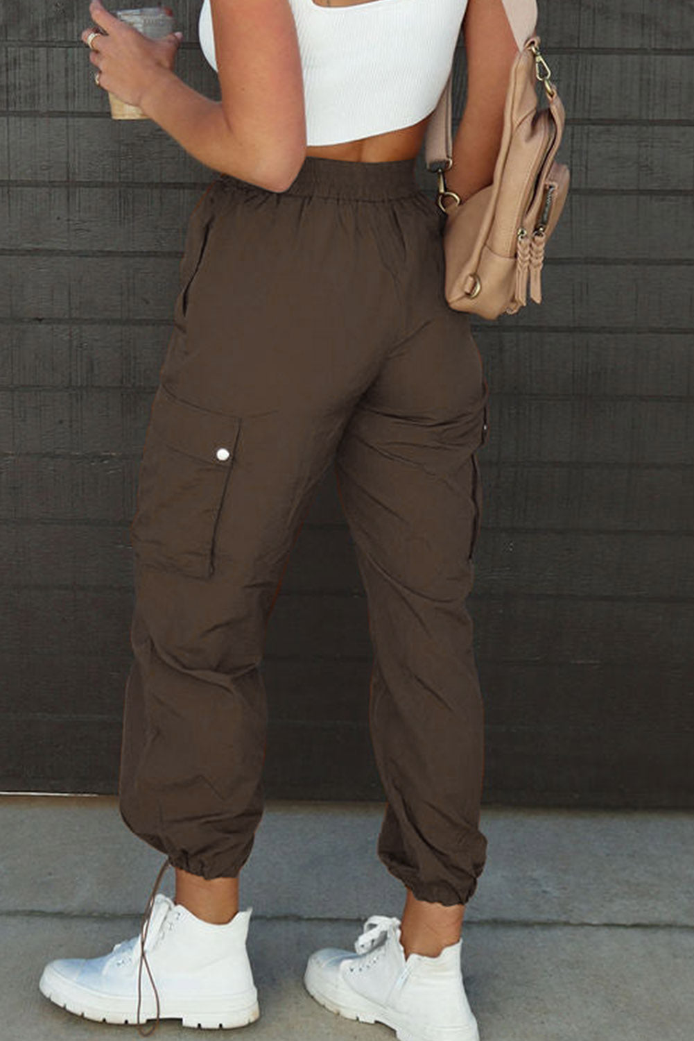 Drawstring Elastic Waist Pants with Pockets