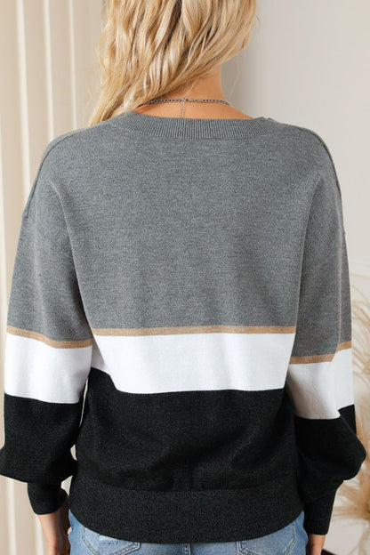 Striped V-Neck Long Sleeve Sweater