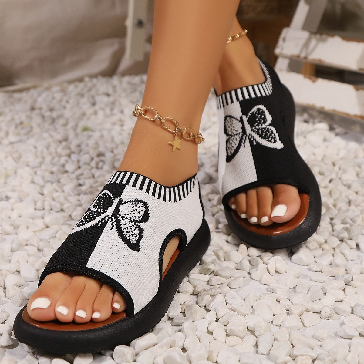 Butterfly Contrast Open Toe Sandals