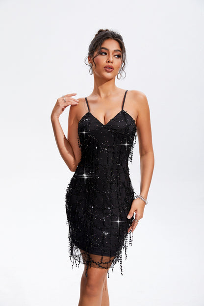 Sequin V-Neck Wrap Cami Dress