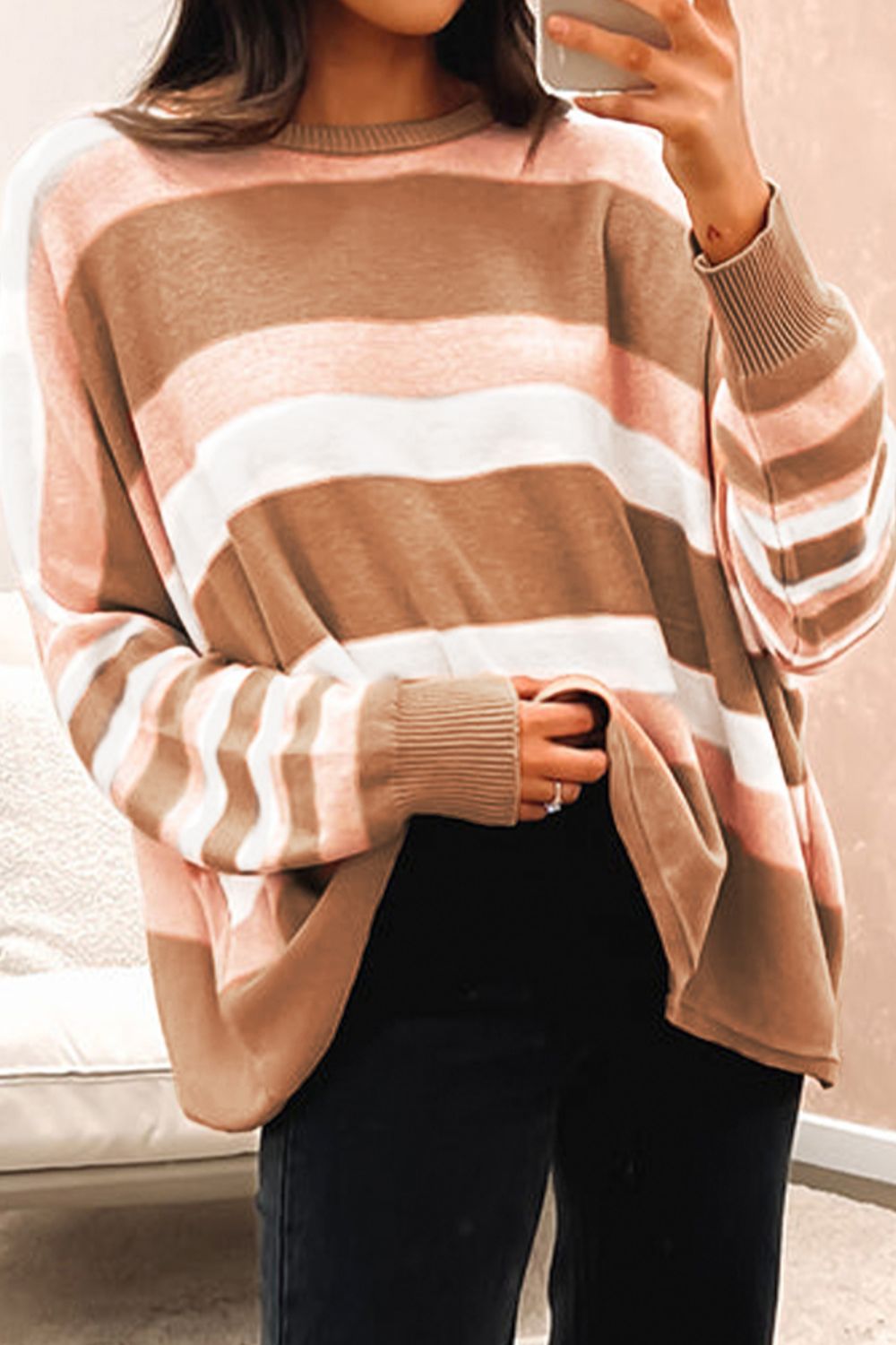 Striped Round Neck Long Sleeve Sweater