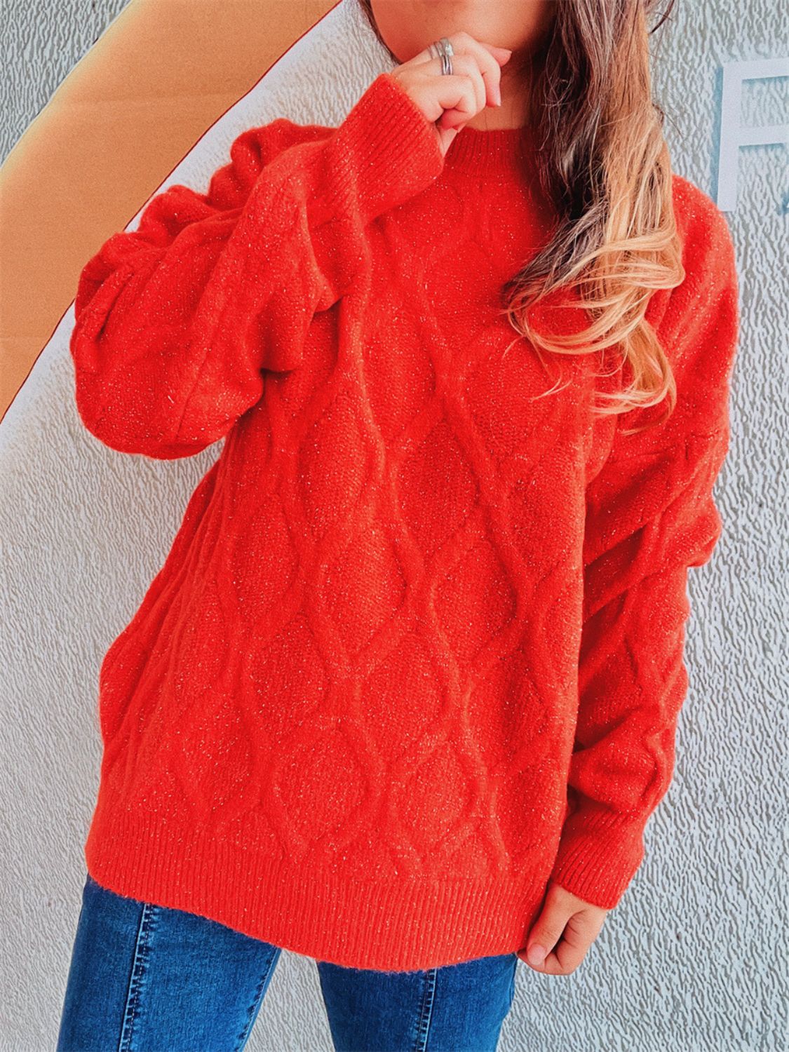 Diamond Round Neck Long Sleeve Sweater