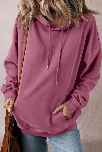 Drawstring Dropped Shoulder Long Sleeve Hoodie