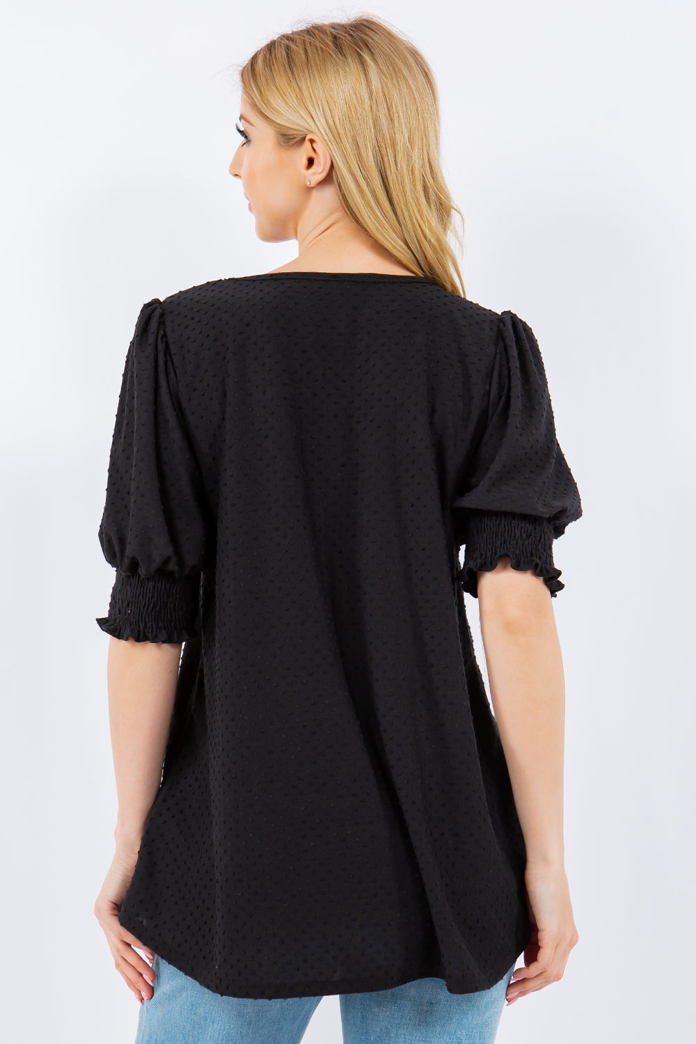 Celeste Full Size Swiss Dot Puff Sleeve Top