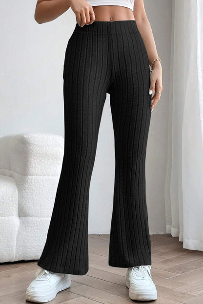 Basic Bae Full Size Ribbed High Waist Flare Pants