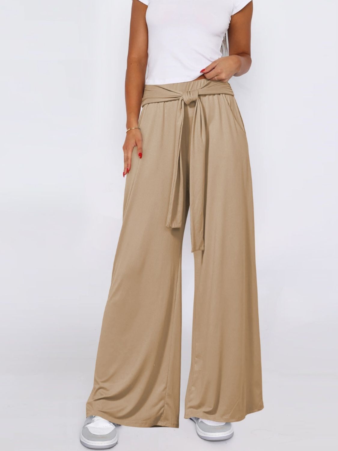 Tied Wide Leg Pants with Pockets