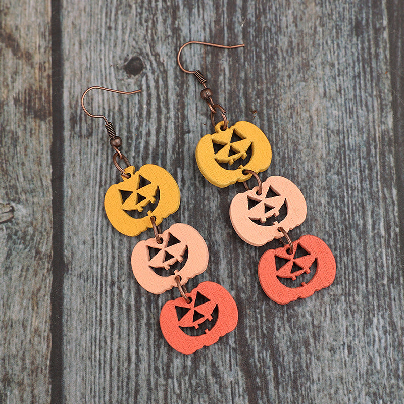 Wooden Contrast Pumpkin Earrings