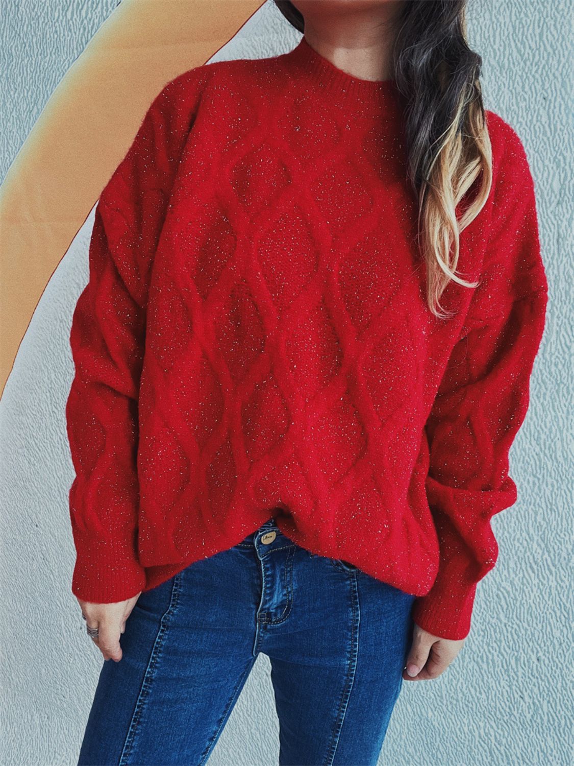 Diamond Round Neck Long Sleeve Sweater