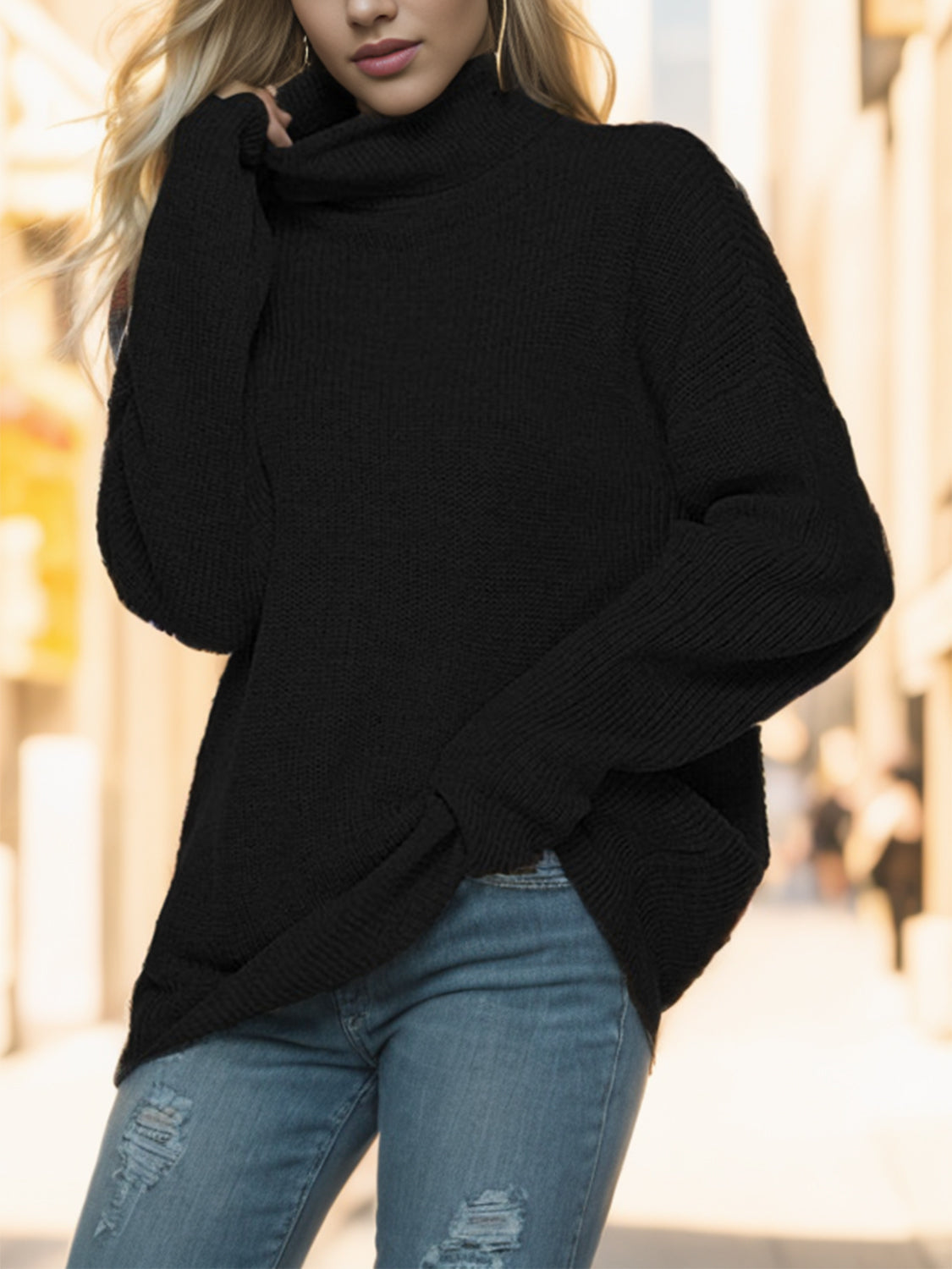 Turtleneck Drop Shoulder Long Sleeve Sweater