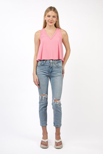 VERY J V-Neck Knit Swing Cropped Tank