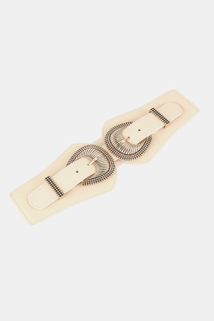 Shell Double Buckle Elastic Wide Belt