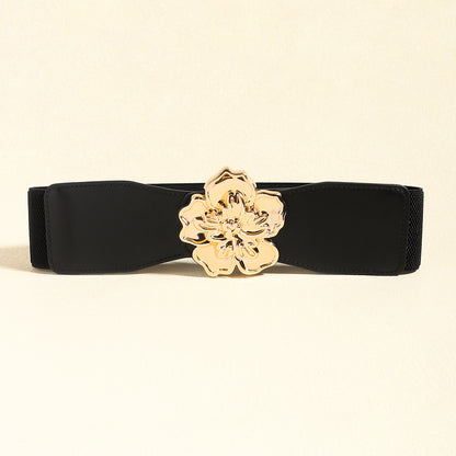 Flower Alloy Buckle Elastic Belt