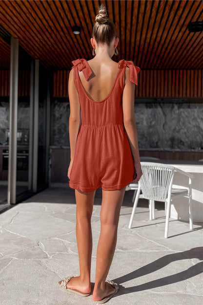 Full Size Scoop Neck Tie Shoulder Romper