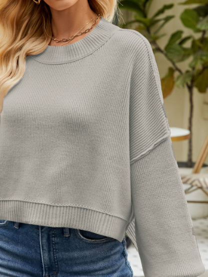 Round Neck Lantern Sleeve Sweater