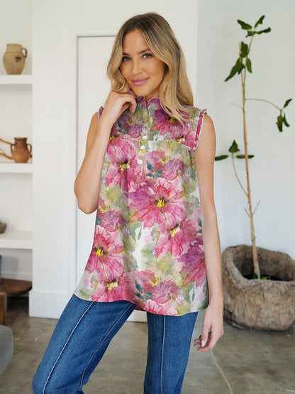 FAM-FAM Frill Printed Mock Neck Top