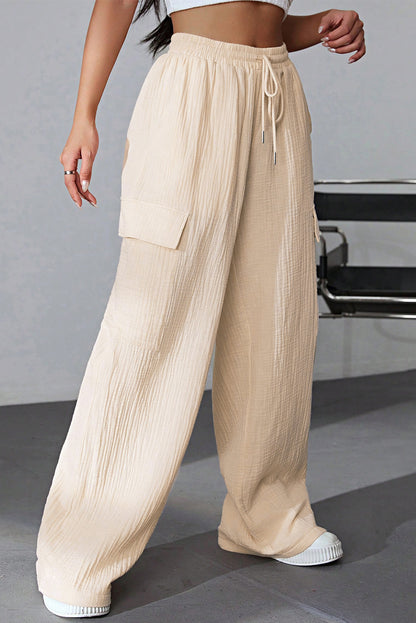 Drawstring Pocketed Wide Leg Pants