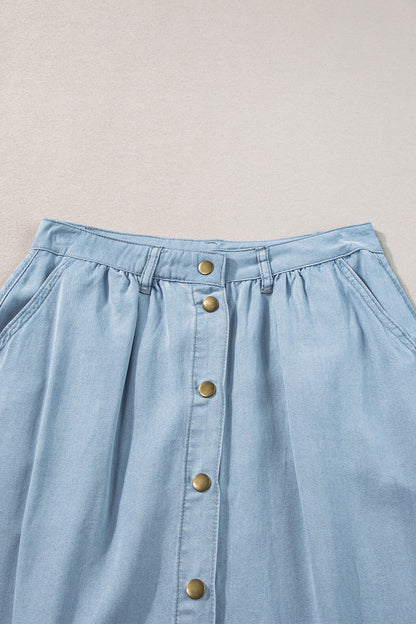 Snap Down High Waist Denim Skirt