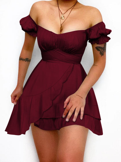 Tied Ruffled Short Sleeve Mini Dress