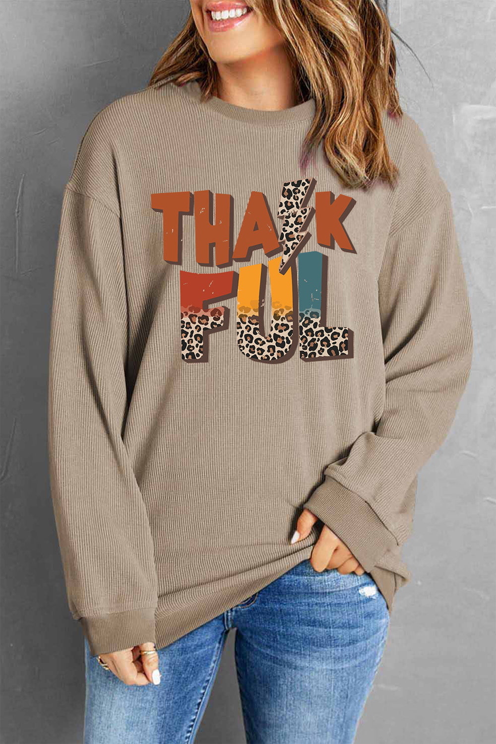 Letter Graphic Round Neck Long Sleeve Sweatshirt