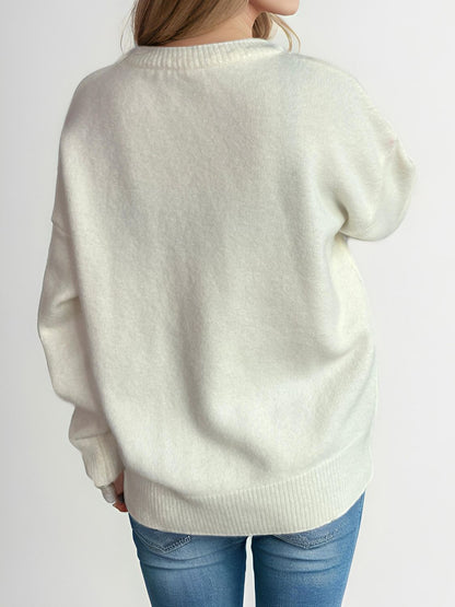 Round Neck Dropped Shoulder Long Sleeve Sweater