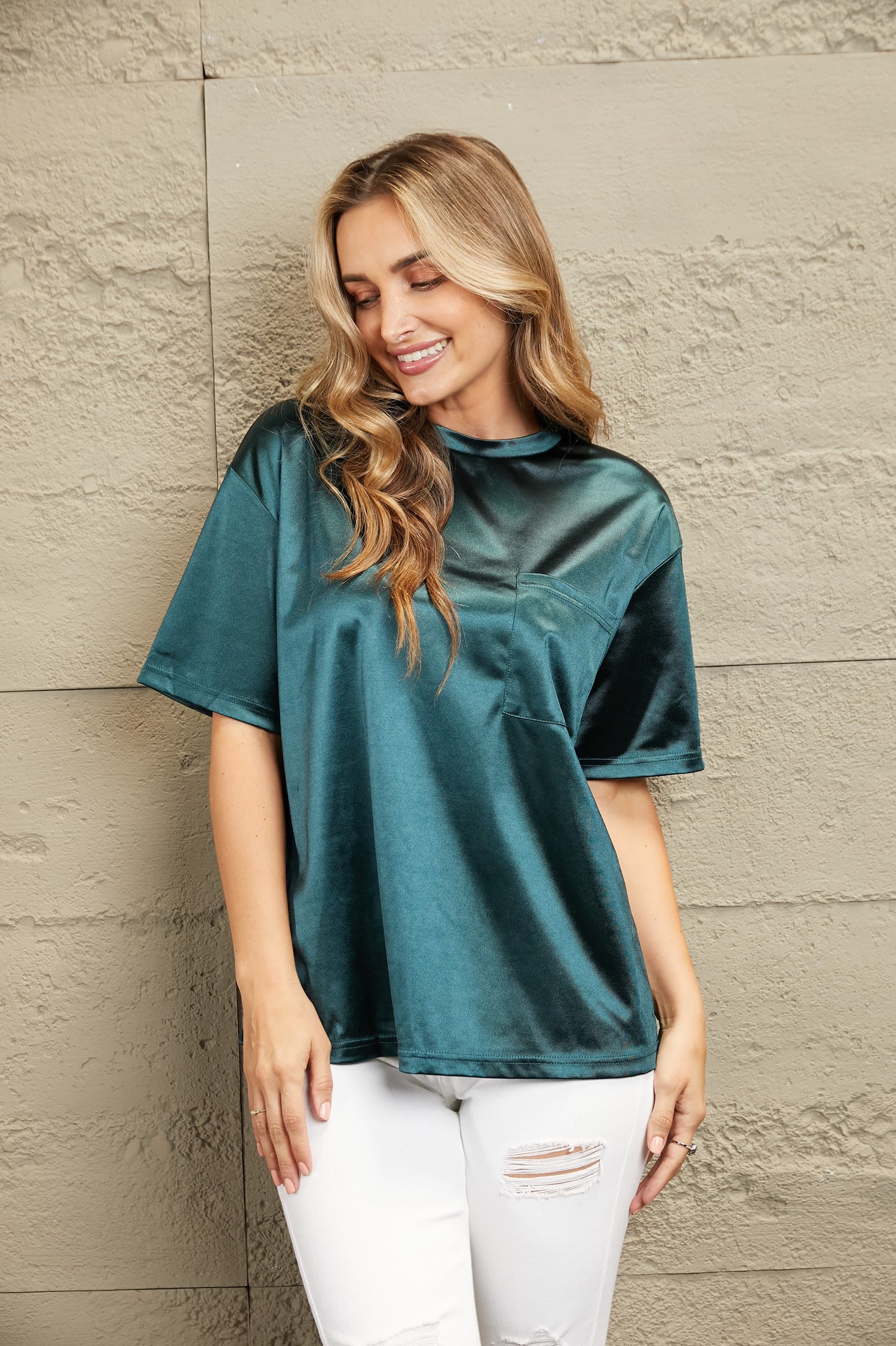 Double Take Round Neck Dropped Shoulder Top